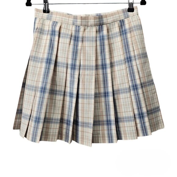 💎Hoshino Pleated Plaid Blue And Cream Tartan Mini Skirt - Picture 7 of 8